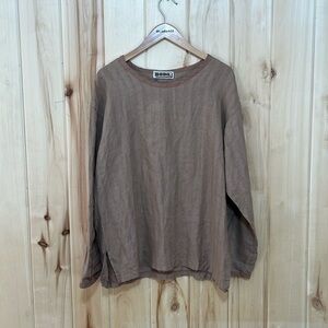 NWT‎ Bodil Brown Linen Long Sleeve Lagenlook Long Sleeve Top